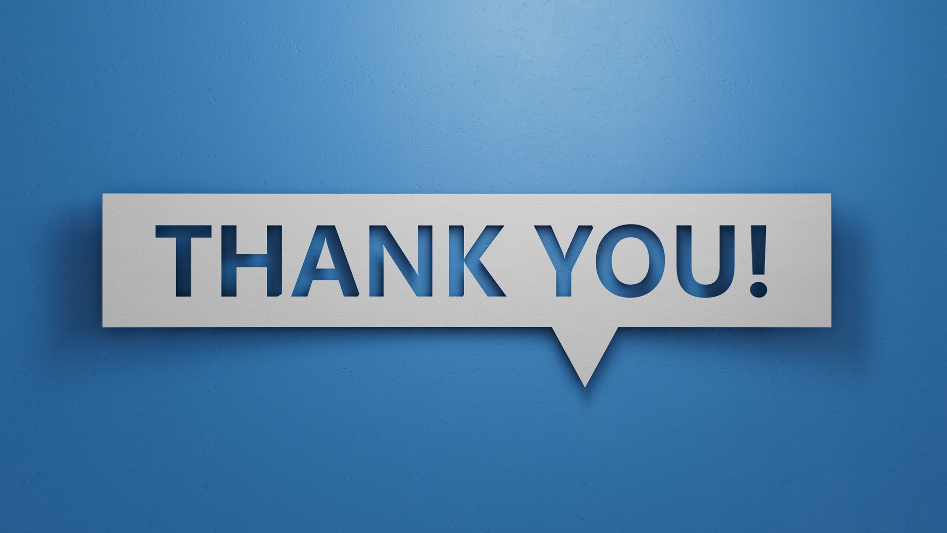 Speech Bubble. Thank You Message. Expressing Gratitude, Acknowledgment and Appreciation. Minimalist Abstract Design With White Cut Out Paper on Blue Background. Business concept. 3D Render.